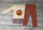 GLP0043 Halloween Pumpkin Leopard Stripe Girl's Set