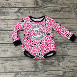 LR0023 Pink Barbie Baby Letter Leopard Long Sleeves Baby Bubble Cute Girl's Romper