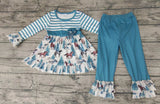 GLP0019 Boutique Horse Flower Blue Stripe Girl's Set