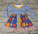 SALE GLD0021  Pumpkin Flower Stripe Long Sleeves Girl's Dress