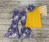 SALE GSPO0138  Halloween Pumpkin Skull Orange Stripe Bow Girl's Set
