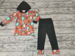 SALE BLP0031 Howdy Western Skull Bull Black Hoodie Boy's Set