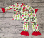 GLP0142 Christmas Green Tree Cartoon Red Girl's Set Pajamas