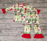 GLP0142 Christmas Green Tree Cartoon Red Girl's Set Pajamas