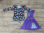 Halloween Ghost Tie Dry Purple Overalls Cute Girl's Skirt Set