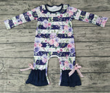 SALE LR0063  Flower Navy Blue Stripe Cute Baby Girl's Romper