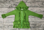 Green Solid Color Ruffles Hoodie Girl's Coat