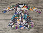 SALE GLD0047 Halloween Pumpkin Cartoon Black Girl's Dress With Pockets