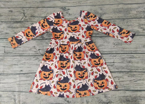 SALE GLD0065 Halloween Pumpkin Long Sleeves Girl's Dress SALE GLD0065 Halloween Pumpkin Long Sleeves Girl's Dress