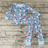 BLP0056 Christmas Santa Blue Dots Cute Boy's Girl's Set Pajamas