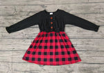 SALE GLD0072 Black Red Plaid With Buttons Cute Girl's Dress