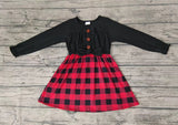 SALE GLD0072 Black Red Plaid With Buttons Cute Girl's Dress