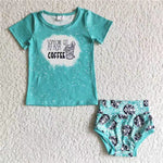 SALE GBO0007 Summer COFFEE Green Baby Bummie Girl's Set