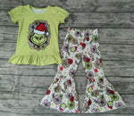 GSPO0179 Christmas Green Cartoon Flower Girl's Set