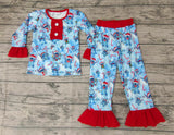 Christmas Cartoon Candy Canes Blue Red Girl's Set Pajamas