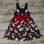 GSD0140 Christmas Cat Red Belt Black Girl's Dress