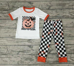 Halloween Trick Or Treat Pumpkin Black Plaid Boy's Set