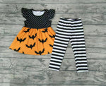 GSPO0171 Halloween Bat Black Dots Stripe Girl's Set