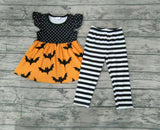 GSPO0171 Halloween Bat Black Dots Stripe Girl's Set