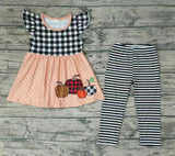 Fall Pumpkin Stripe Plaid Girl's Set