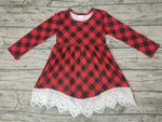 Christmas Red Plaid With Lace Girl's Dress