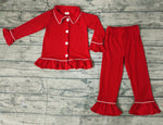 Boutique Christmas Red White Buttons Girl's Set Pajamas