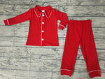 BLP0036  Boutique Christmas Cotton Red White Buttons Boy's Set Pajamas