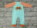 LR0046 Pumpkin Car Corn Orange Stripe Baby Cute Boy's Romper