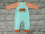 LR0046 Pumpkin Car Corn Orange Stripe Baby Cute Boy's Romper