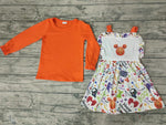 Orange Pumpkin Overalls Cute Girl's Skirt Set