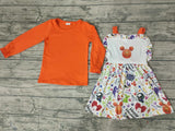 Orange Pumpkin Overalls Cute Girl's Skirt Set