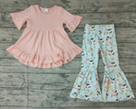 SALE GSPO0115 Farm Cow Blue Pink Cute Ruffles Girl's Set