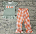 Fall Pumpkin Orange Plaid Girl's Set