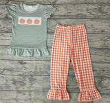 Fall Pumpkin Orange Plaid Girl's Set