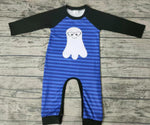 LR0066 Halloween Ghost Purple Stripe Cute Baby Boy's Romper