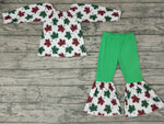 SALE GLP0160 Christmas Maple Leaf Green Bow Girl's Set