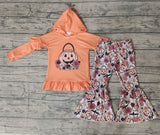 GLP0213 Halloween Pumpkin Lantern Flower Ruffled Hoodie Girl's Set