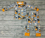 SALE BLP0088 Halloween Pumpkin Stripe Orange Boy's Set Pajamas