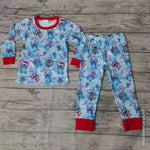 SALE BLP0096 Christmas Red Blue Cartoon Boy's Girl's Set Pajamas