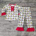 SALE GLP0133  Merry Christmas Green Cartoon Red Girl's Set Pajamas