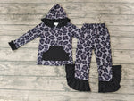 GLP0255 Boutique New Leopard Ruffled Black Hoodie Girl's Set
