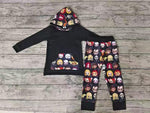 Halloween Cartoon Character Black Hoodie Boy's Set