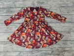 Thanksgiving Turkey Pumpkin Bow Cute Girl's Dress