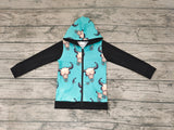 SALE BT0083  Western Bull Skull Blue Black Hoodie Zipper Boy's Coat