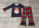 Christmas Santa Claus Black Plaid Girl's Set