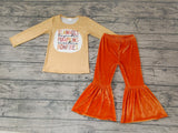 FLANNELS PUMPKINS BONFIRES Orange Gold velvet Girl's Set