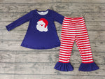 Christmas Santa Claus Navy Blue Red Stripe Girl's Set