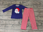 Christmas Santa Claus Navy Blue Red Stripe Boy's Set Pajamas