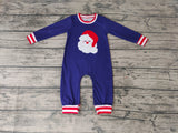 Christmas Santa Claus Navy Blue Red Stripe Baby Cute Boy's Romper