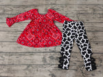 SALE GLP0091 New Red Floral Pattern Cow Ruffles Girl's Set